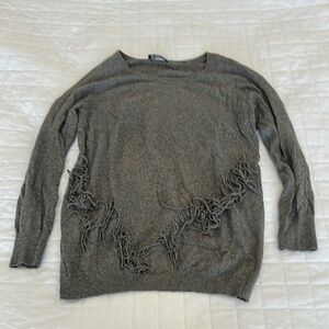 INC International Concepts Gray Crew Neck Sweater with Embellished Front